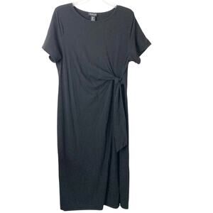Rachel Zoe Women's Black Side Tie Short Sleeve T-Shirt Midi Dress w/Slit XL